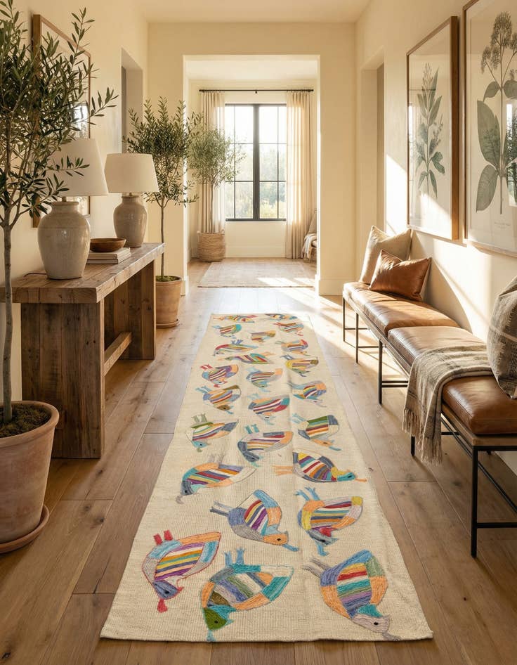 Detail image of 2' 4 x 9' 2  Hand Woven Kilim Suzani Wool Runner Rug