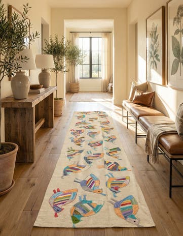 2' 4 x 9' 2 Hand Woven Kilim Suzani Wool Runner Rug