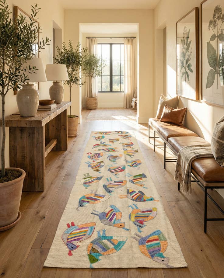 Detail image of 2' 4 x 9' 2 Hand Woven Kilim Suzani Wool Runner Rug