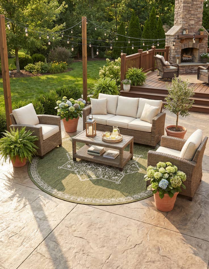 Detail image of 13' x 13'  Washable Traditional Indoor / Outdoor Round Rug