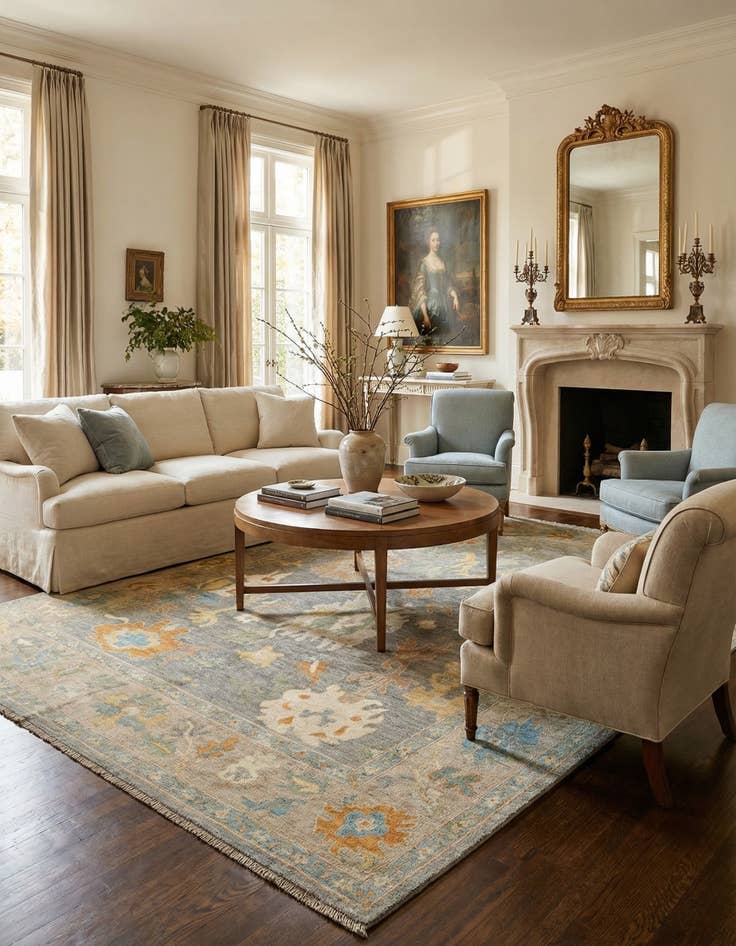 Detail image of 8' 1 x 10'  Hand Knotted Oushak Rug