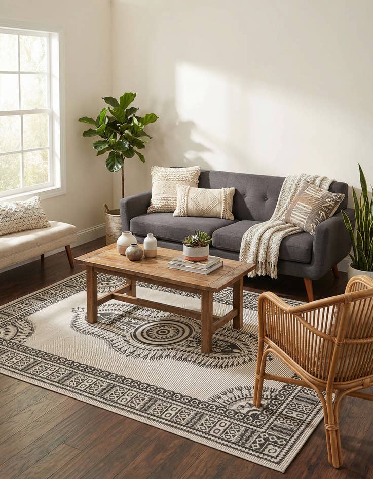 Detail image of 6' x 9'  Washable Traditional Indoor / Outdoor Rug