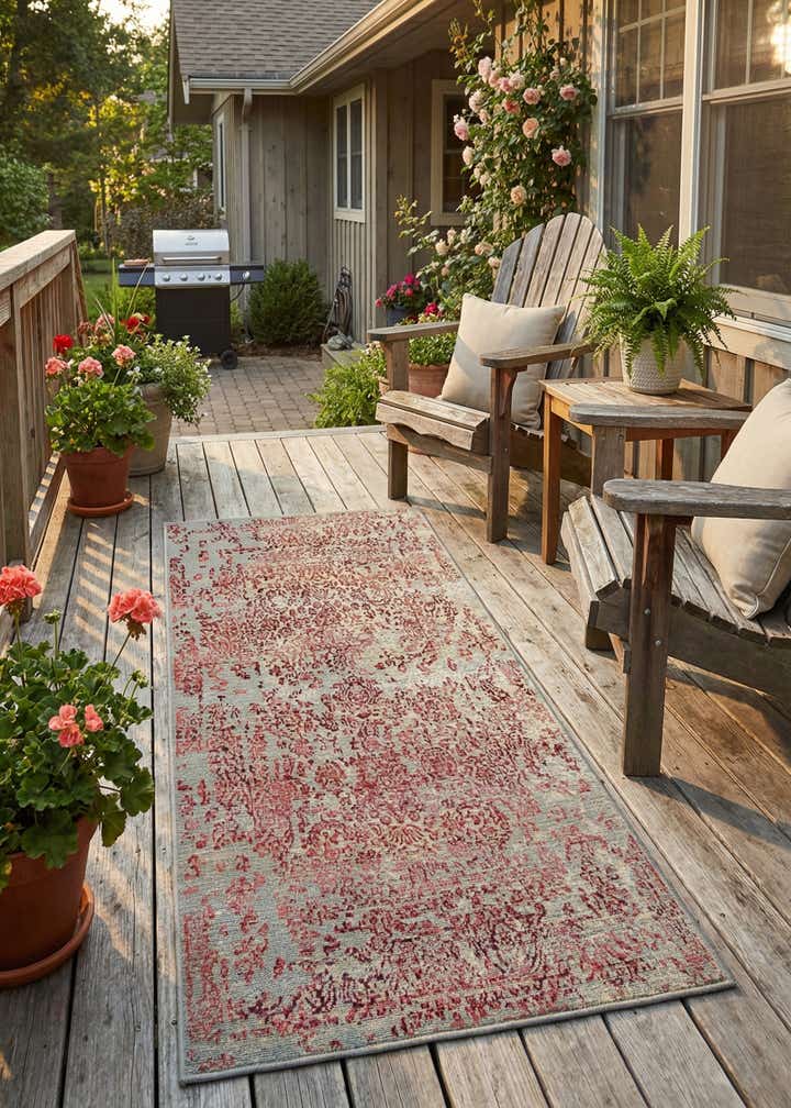 2' 7 x 5' 3 Easy-Clean Botanical Indoor / Outdoor Runner Rug