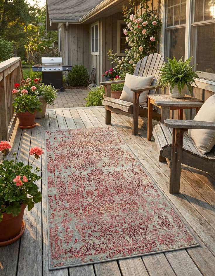 Detail image of 2' 7 x 5' 3  Washable Botanical Indoor / Outdoor Runner Rug