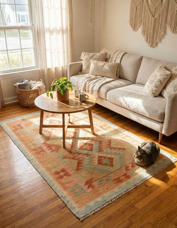 3' 2 x 5' Hand Woven Kilim Waziri Wool Rug