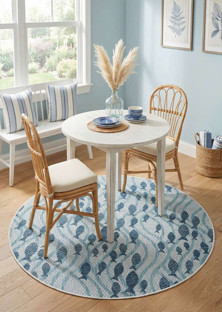5' 3 x 5' 3 Easy-Clean Coastal Indoor / Outdoor Round Rug