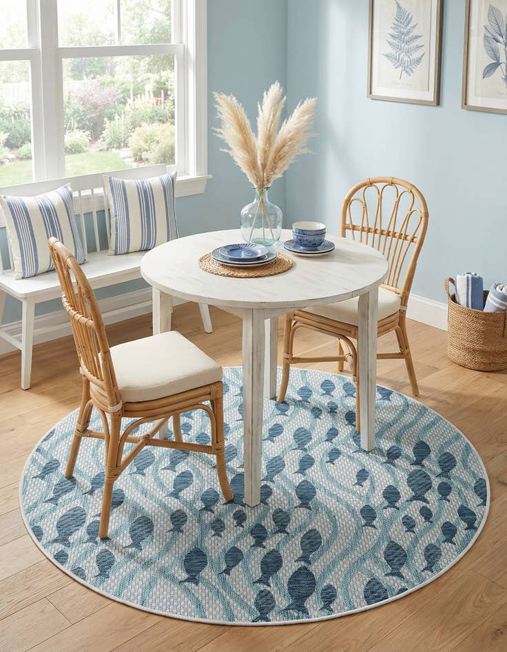 Detail image of  5' 3 x 5' 3  Washable Coastal Indoor / Outdoor Round Rug