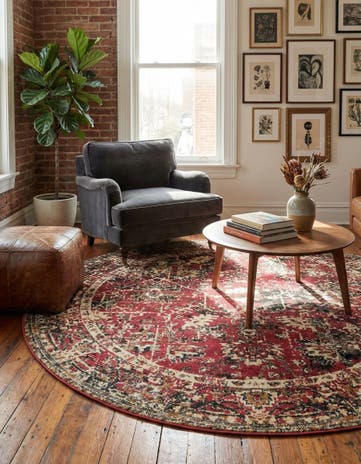 Burgundy Saturn Round Rug