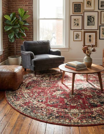 Burgundy Saturn Round Rug
