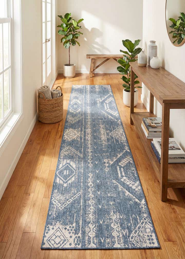 3' 3 x 14' Easy-Clean Bohemian Indoor / Outdoor Runner Rug