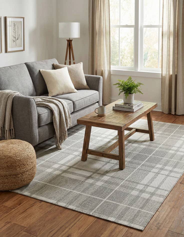 Detail image of 5' 3 x 7'  Washable Checkered Indoor / Outdoor Rug