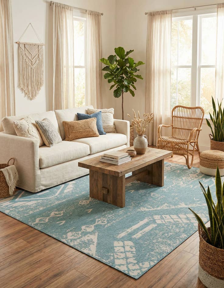 Detail image of  10' x 13'  Washable Bohemian Indoor / Outdoor Rug