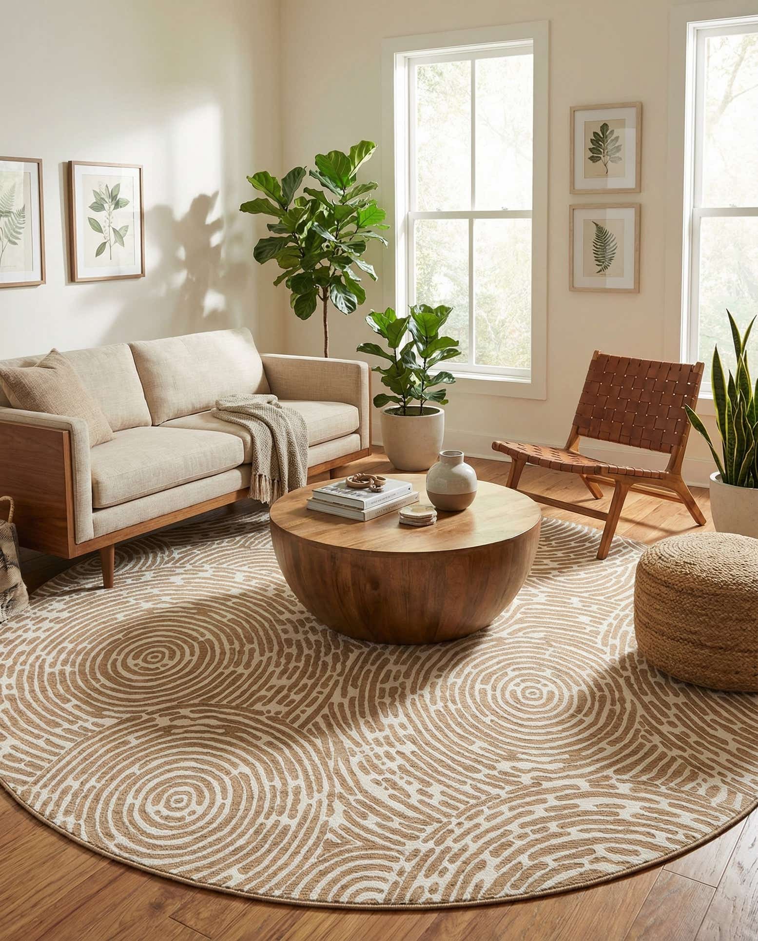 12' x 12' Easy-Clean Modern Indoor / Outdoor Round Rug