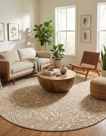 Taupe Easy-Clean Modern Indoor / Outdoor Round Rug