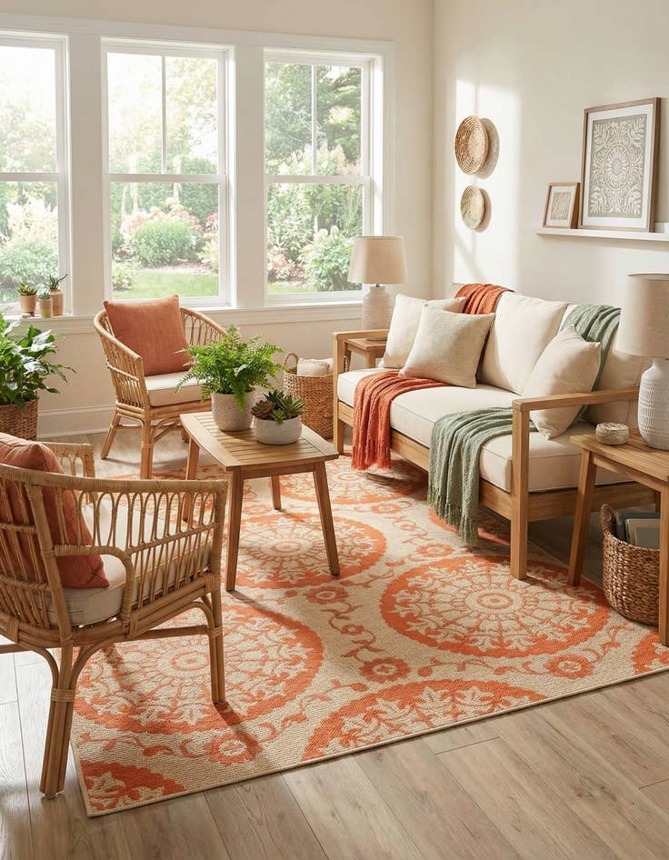 Detail image of 5' 3 x 8'  Washable Botanical Indoor / Outdoor Rug