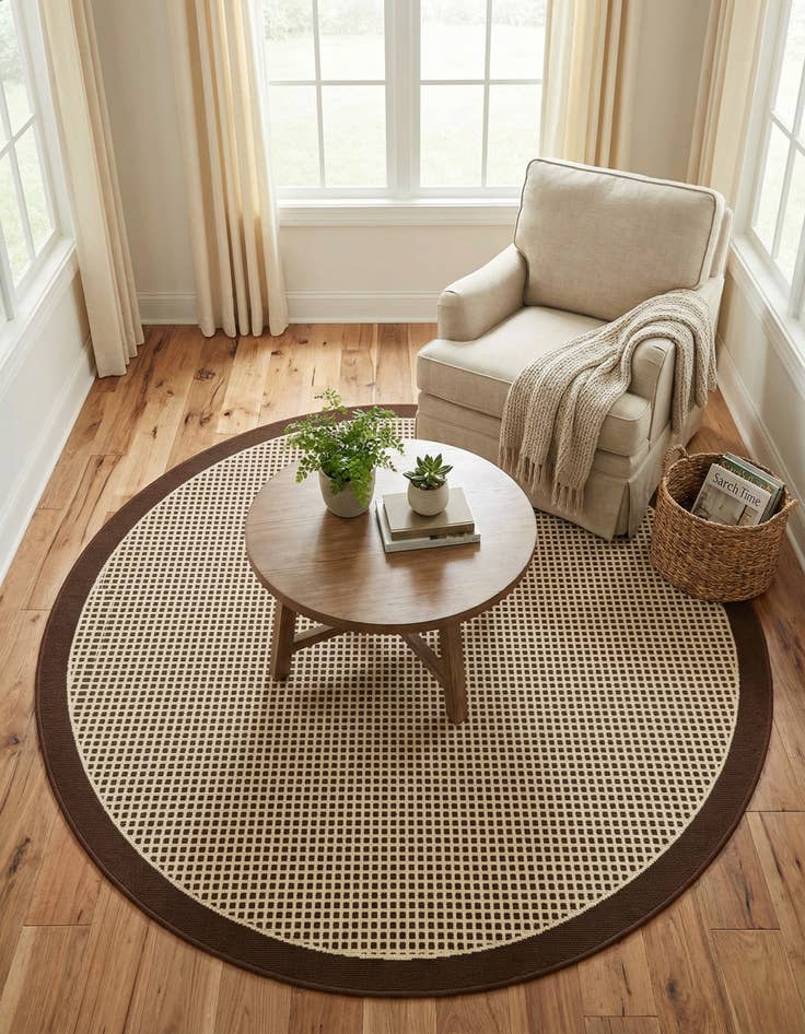 Detail image of  5' x 5'  Washable Border Indoor / Outdoor Round Rug