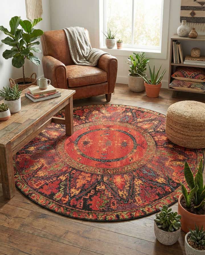 5' x 5' Easy-Clean Tribal Indoor / Outdoor Round Rug