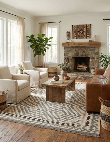 5' 3 x 6' 8 Hand Woven Kilim Maymana Wool Rug