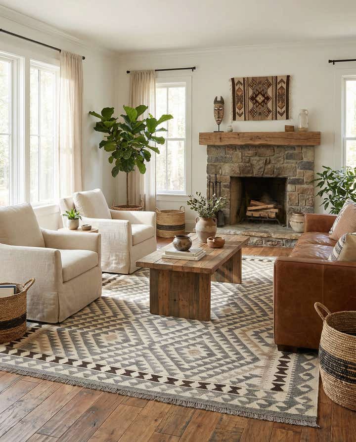 5' 3 x 6' 8 Hand Woven Kilim Maymana Wool Rug