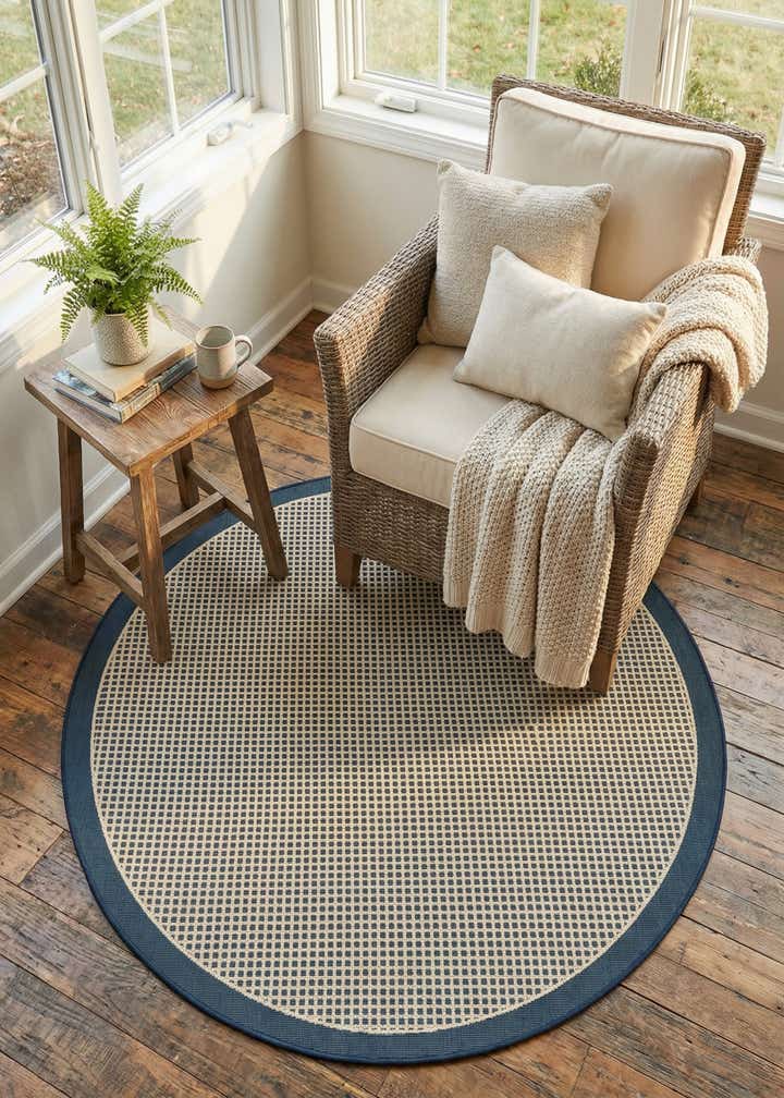 5' x 5' Easy-Clean Border Indoor / Outdoor Round Rug