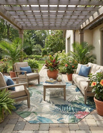 7' 10 x 7' 10 Easy-Clean Botanical Indoor / Outdoor Octagon Rug