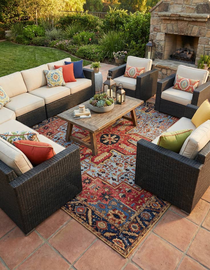 Detail image of 10' x 10'  Washable Traditional Indoor / Outdoor Square Rug