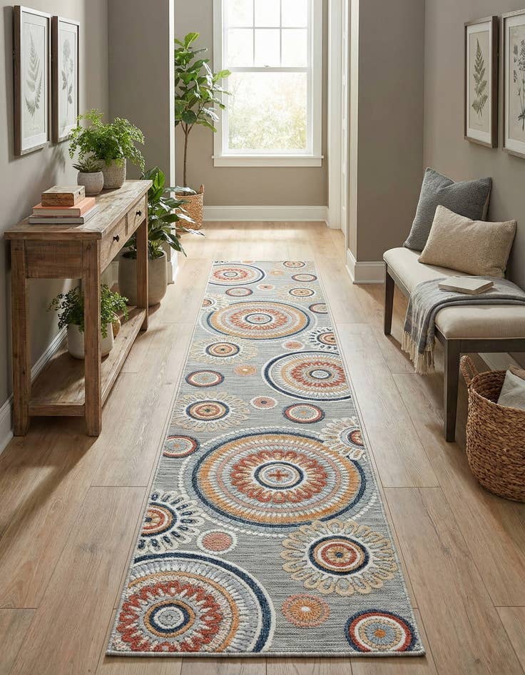 Detail image of  2' 7 x 12'  Washable Botanical Indoor / Outdoor Runner Rug