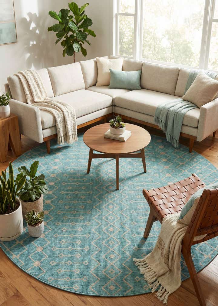 10' 8 x 10' 8 Easy-Clean Trellis Indoor / Outdoor Round Rug
