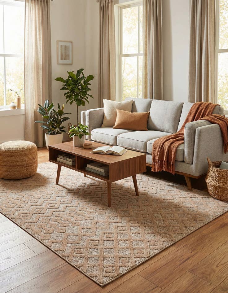 Detail image of 6' x 9'  Washable Trellis Textured Indoor / Outdoor Rug