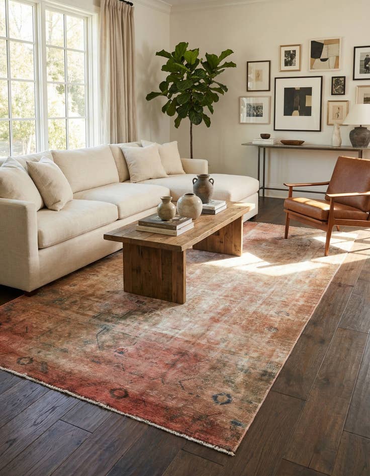 Detail image of 4' 9 x 8' 5  Hand Knotted Ultra Vintage Persian Wool Rug