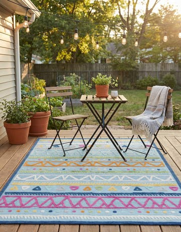 Light Blue Easy-Clean Indoor / Outdoor Rug