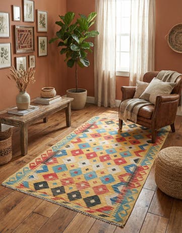 3' 5 x 6' 6 Hand Woven Kilim Maymana Wool Rug