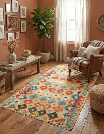 3' 5 x 6' 6 Hand Woven Kilim Maymana Wool Rug