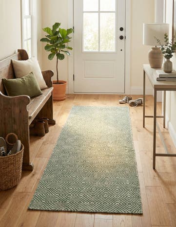 Green Hand Woven Geo Trellis Flatweave Runner Rug