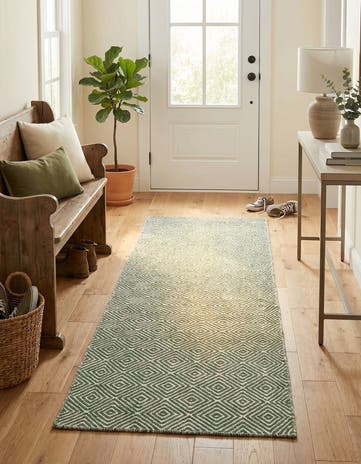 Green Hand Woven Geo Trellis Flatweave Runner Rug