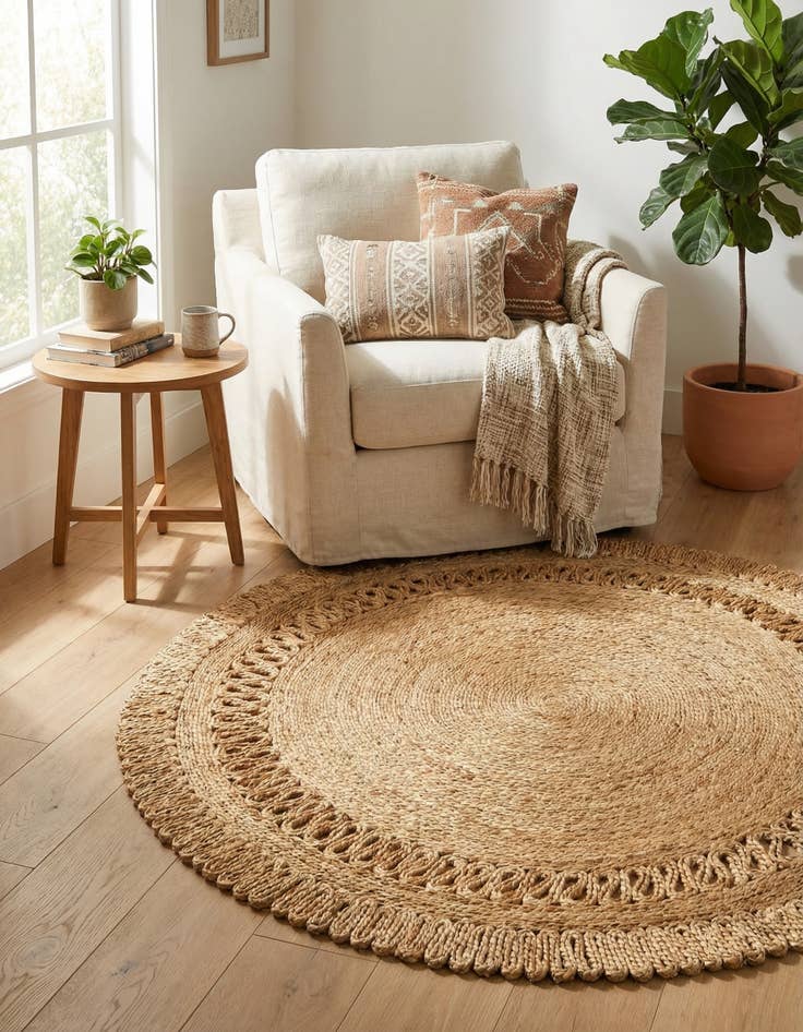 Detail image of 4' 1 x 4' 1  Hand Braided Jute Round Rug