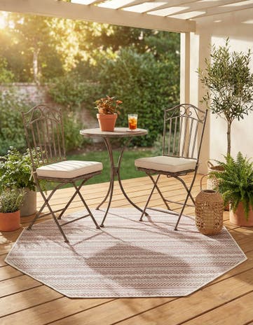 Red Easy-Clean Ribbon Indoor / Outdoor Octagon Rug