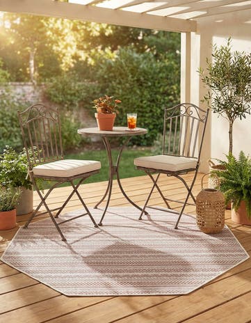 Red Easy-Clean Ribbon Indoor / Outdoor Octagon Rug