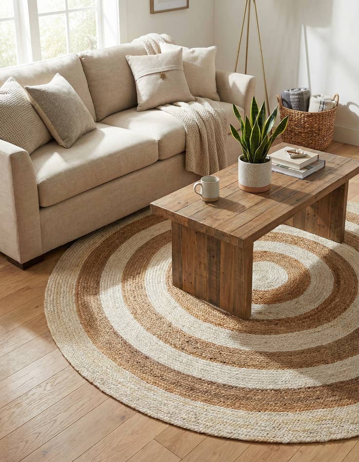 Detail image of 7' 1 x 7' 1  Hand Braided Jute Round Rug