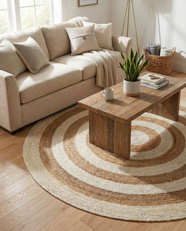 7' 1 x 7' 1 Handmade Braided Jute Round Rug