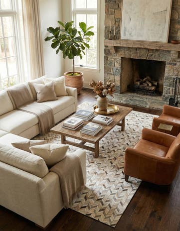 6' 7 x 10' Cowhide Stocks Rug