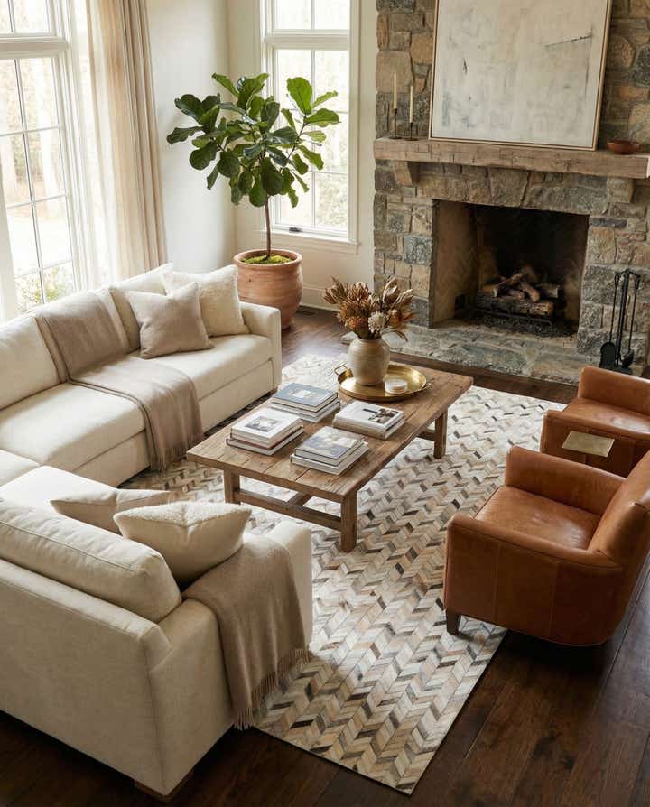 6' 7 x 10' Cowhide Stocks Rug