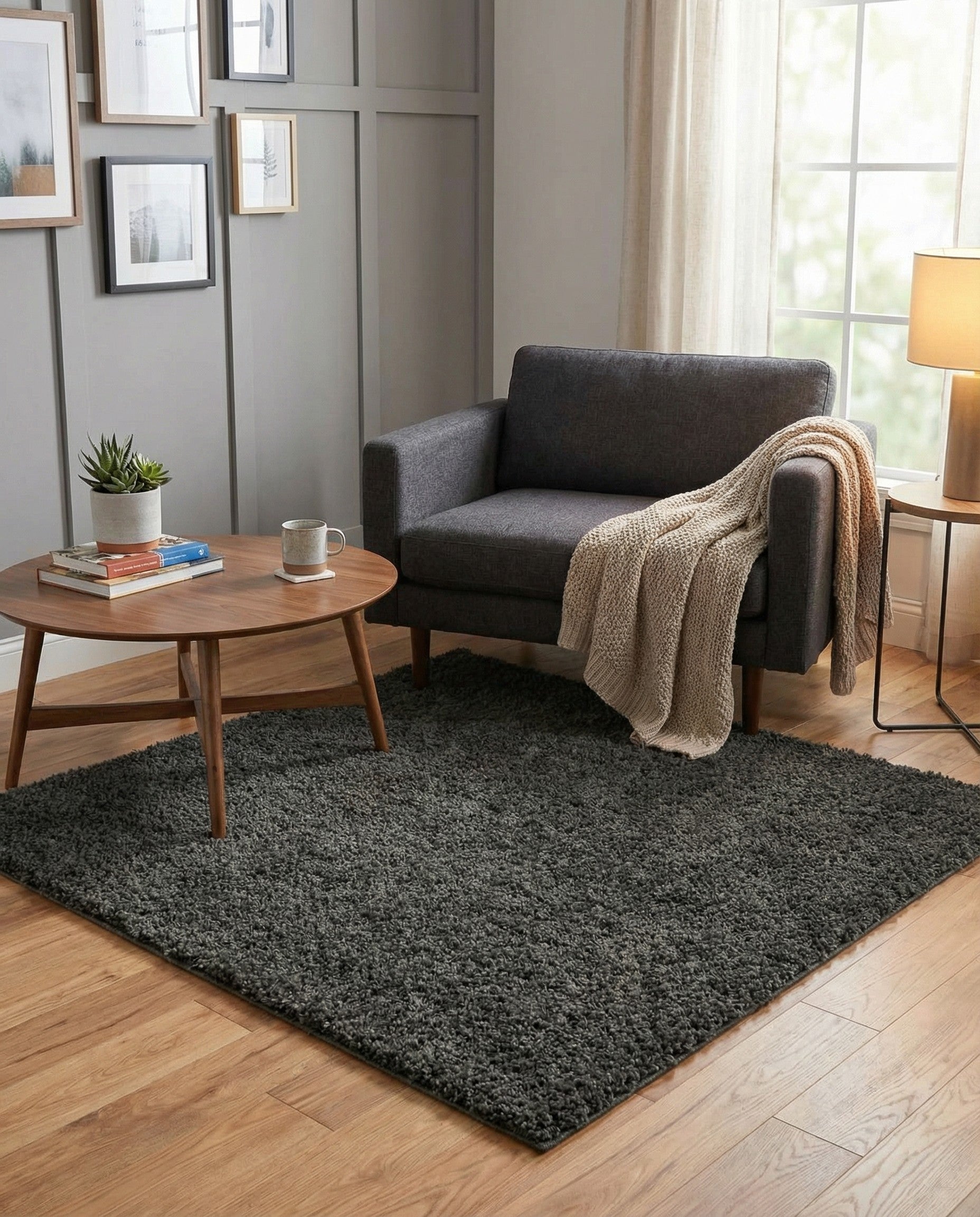  4' x 4' Soft Solid Shag Square Rug