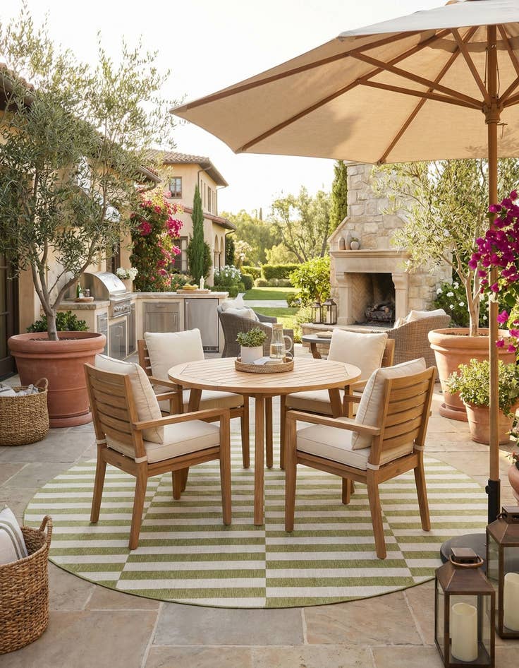 Detail image of 12' x 12' Easy-Clean Striped Indoor / Outdoor Round Rug