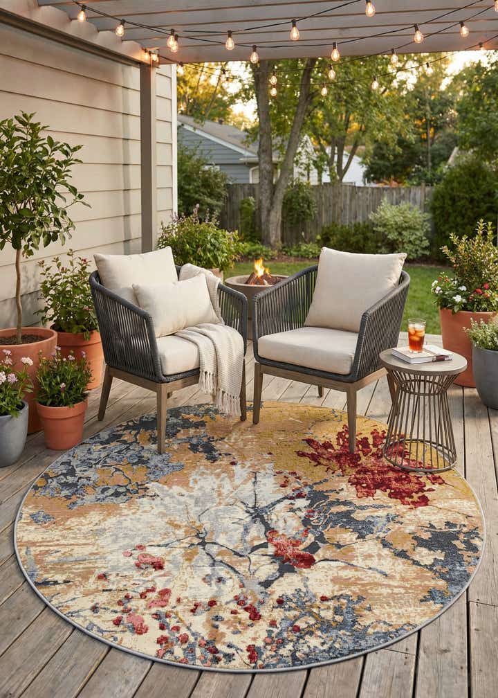 5' 3 x 5' 3 Easy-Clean Modern Indoor / Outdoor Round Rug