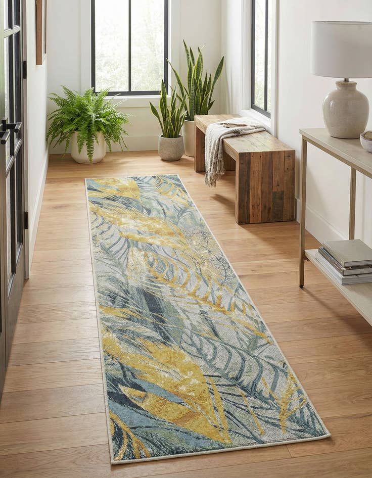 Detail image of 2' x 8' Easy-Clean Botanical Indoor / Outdoor Runner Rug
