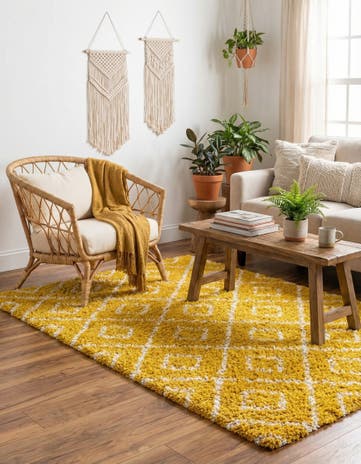 Yellow Lattice Shag Rug
