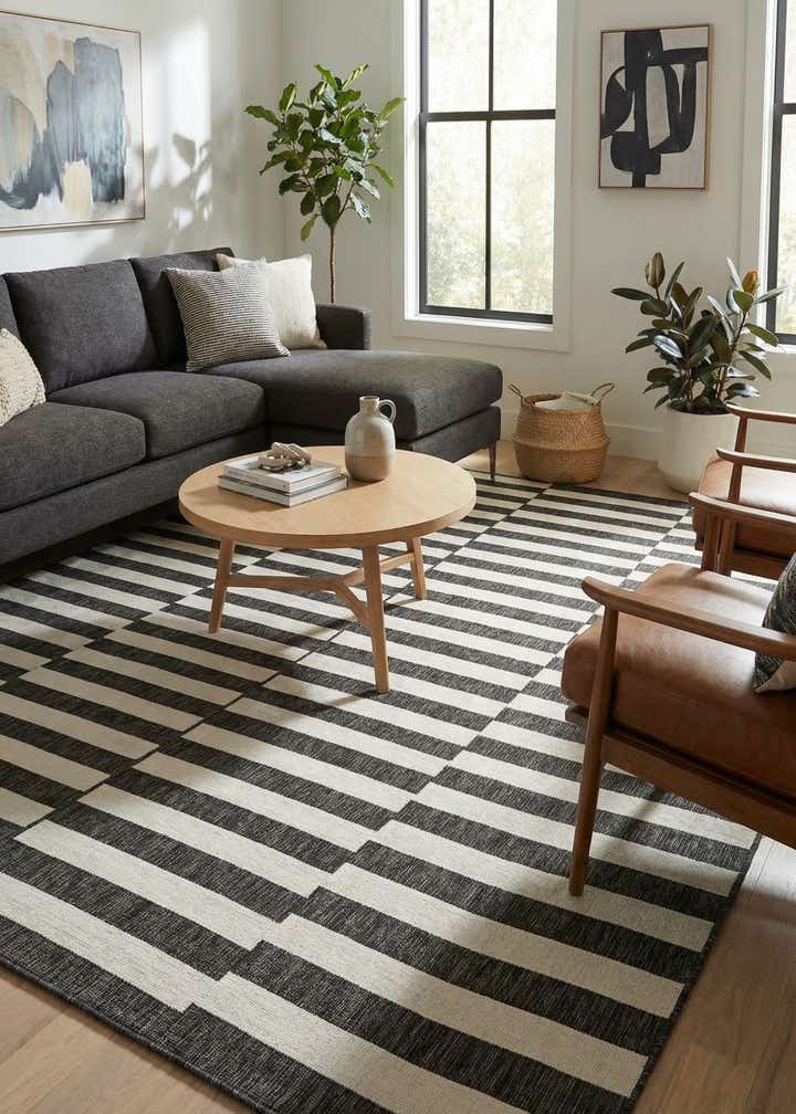 10' 8 x 10' 8 Easy-Clean Striped Indoor / Outdoor Square Rug