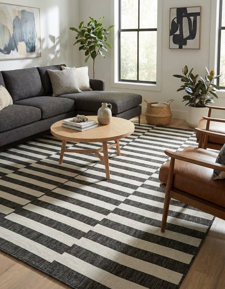 Detail image of 10' 8 x 10' 8  Washable Striped Indoor / Outdoor Square Rug