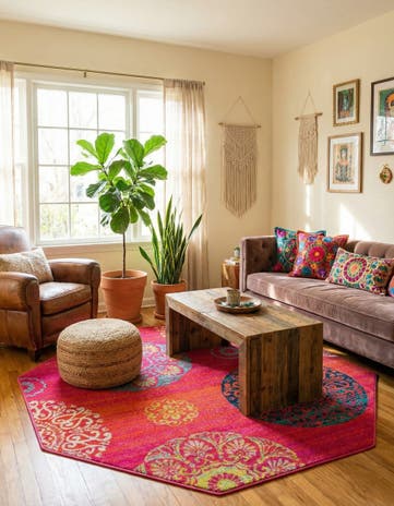 Rust Red Azalea Octagon Rug